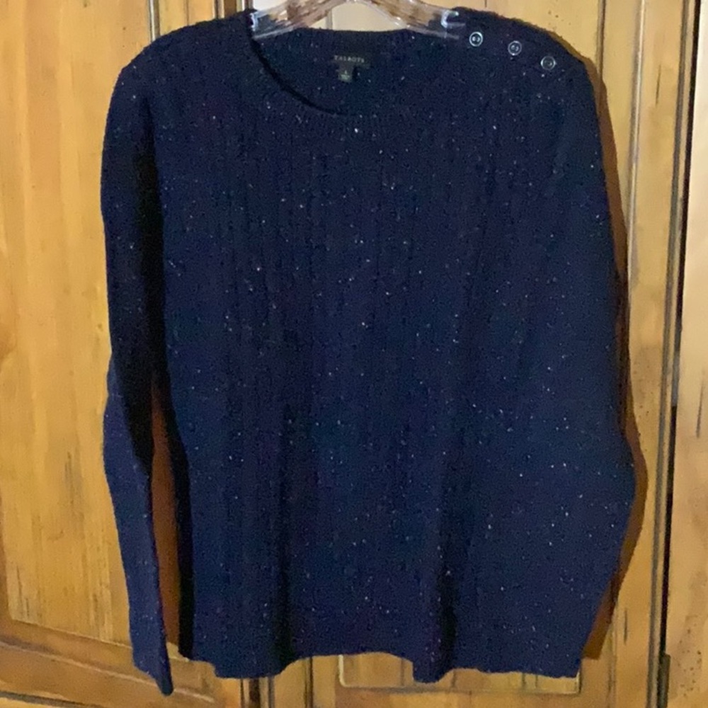 Navy blue, marbled, cable knit  Talbots sweater Large
